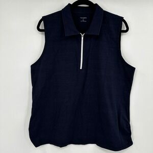T by Talbots Women Navy Blue Sleeveless Quarter Zip Polo Shirt XL Cotton Stretch